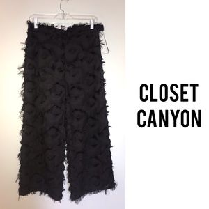 Fun Black Feathery Wide Leg Culotte Pants